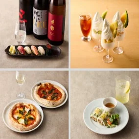 多様な料理と飲み物のコラージュ