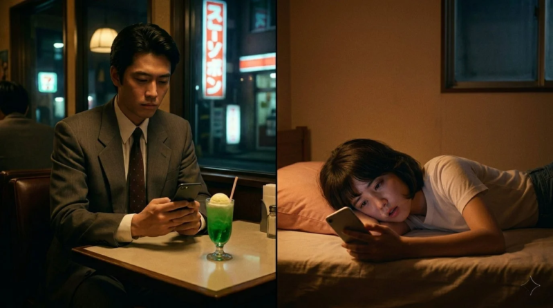 スマホを見る男性と女性