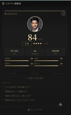 ベネフレの顔審査画面