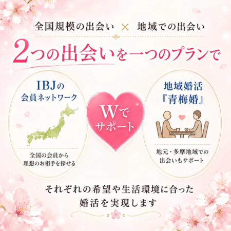 全国規模と地域密着、2つの出会いを一つのプランで提供する婚活サービスです。