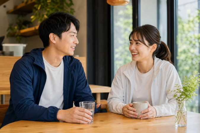 カフェで会話を楽しむ男女